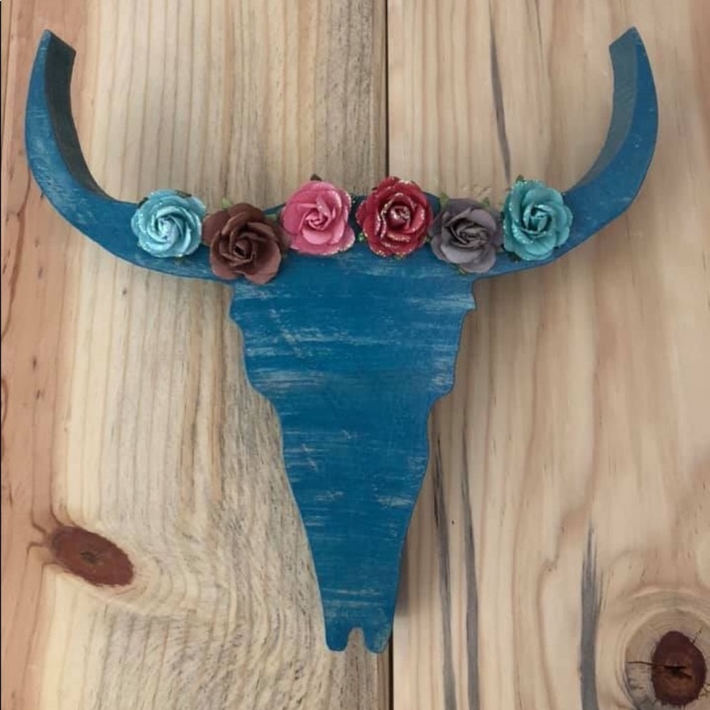 Custom Handprinted Wooden Skull With Roses